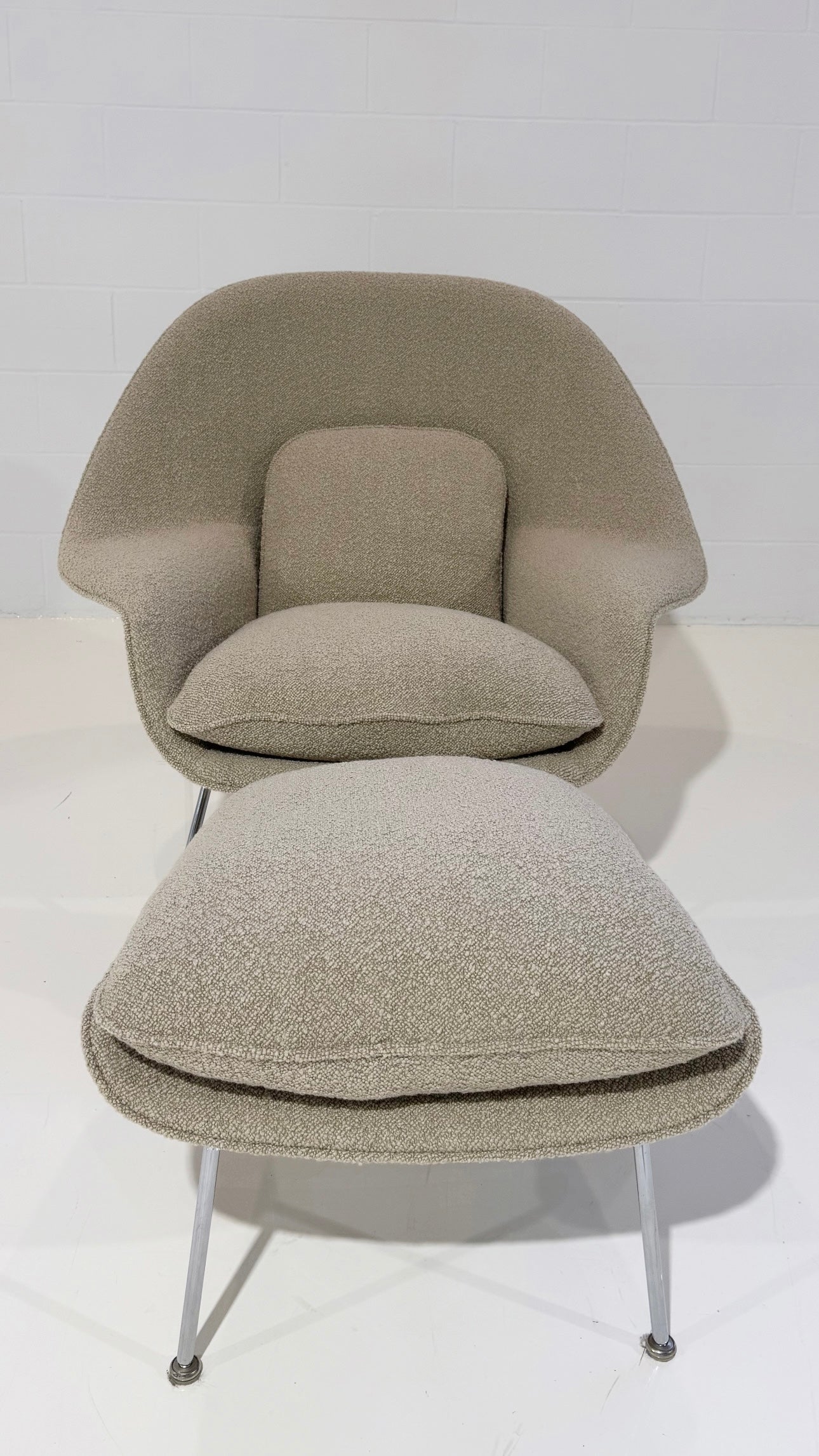Bespoke Womb Chair and Ottoman in Dedar Karakorum