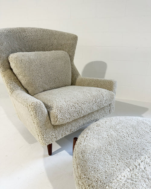 Lounge Chair and Ottoman in Shearling