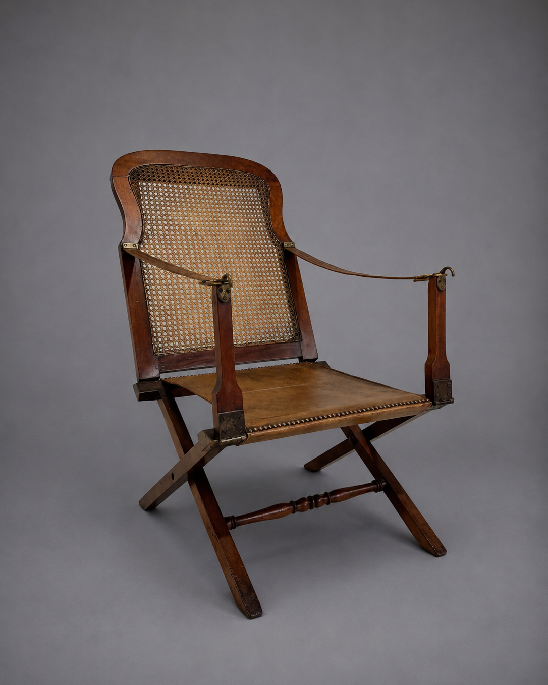 Antique English Folding Campaign Chair, 19th Century