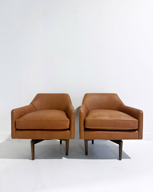Swivel Chairs in Goatskin Leather, pair