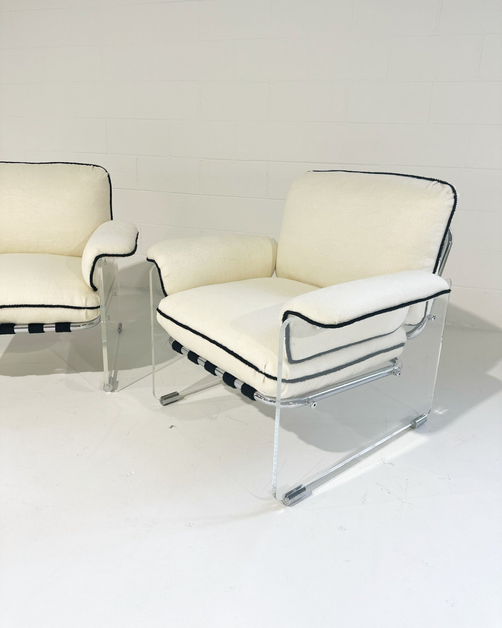 Argenta Lucite Chairs in Inata Alpaca Fabric, pair