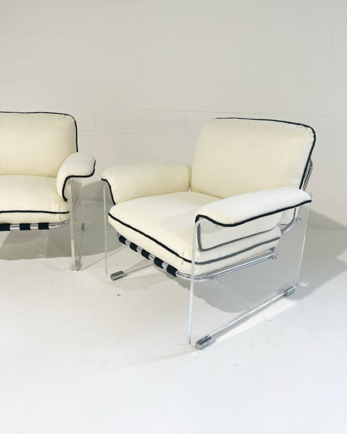 Argenta Lucite Chairs in Inata Alpaca Fabric, pair