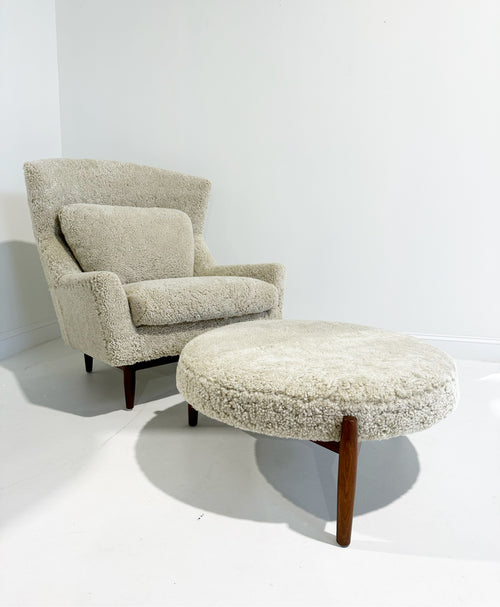 Lounge Chair and Ottoman in Shearling