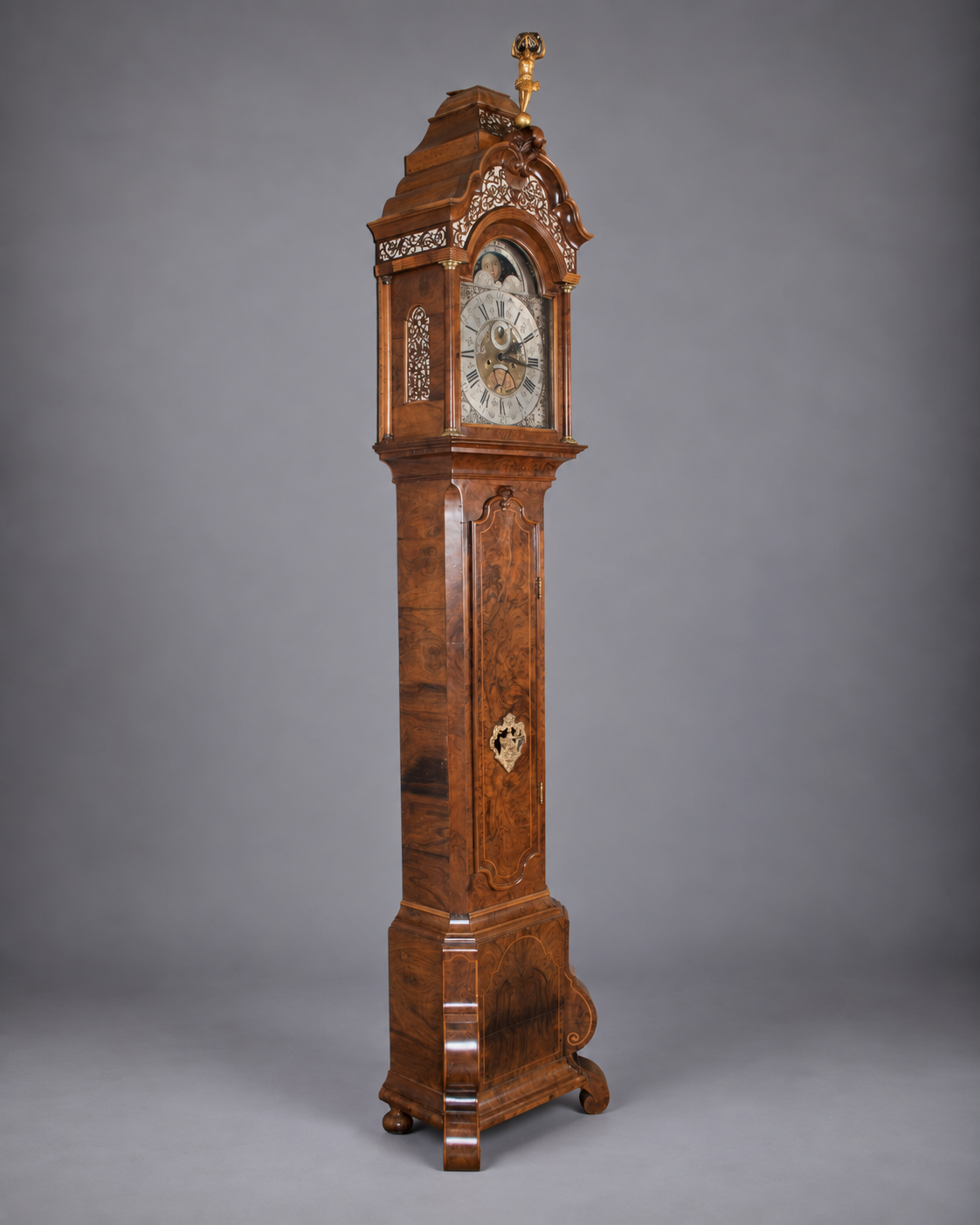 c. 1780 Dutch Revival Figured Walnut Jan Hoogeland Longcase Clock