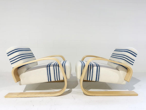 Model 400 "Tank" Lounge Chairs in Swans Island Company Blankets, Pair