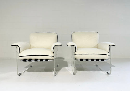 Argenta Lucite Chairs in Inata Alpaca Fabric, pair