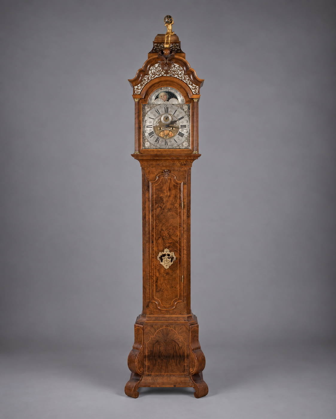 c. 1780 Dutch Revival Figured Walnut Jan Hoogeland Longcase Clock