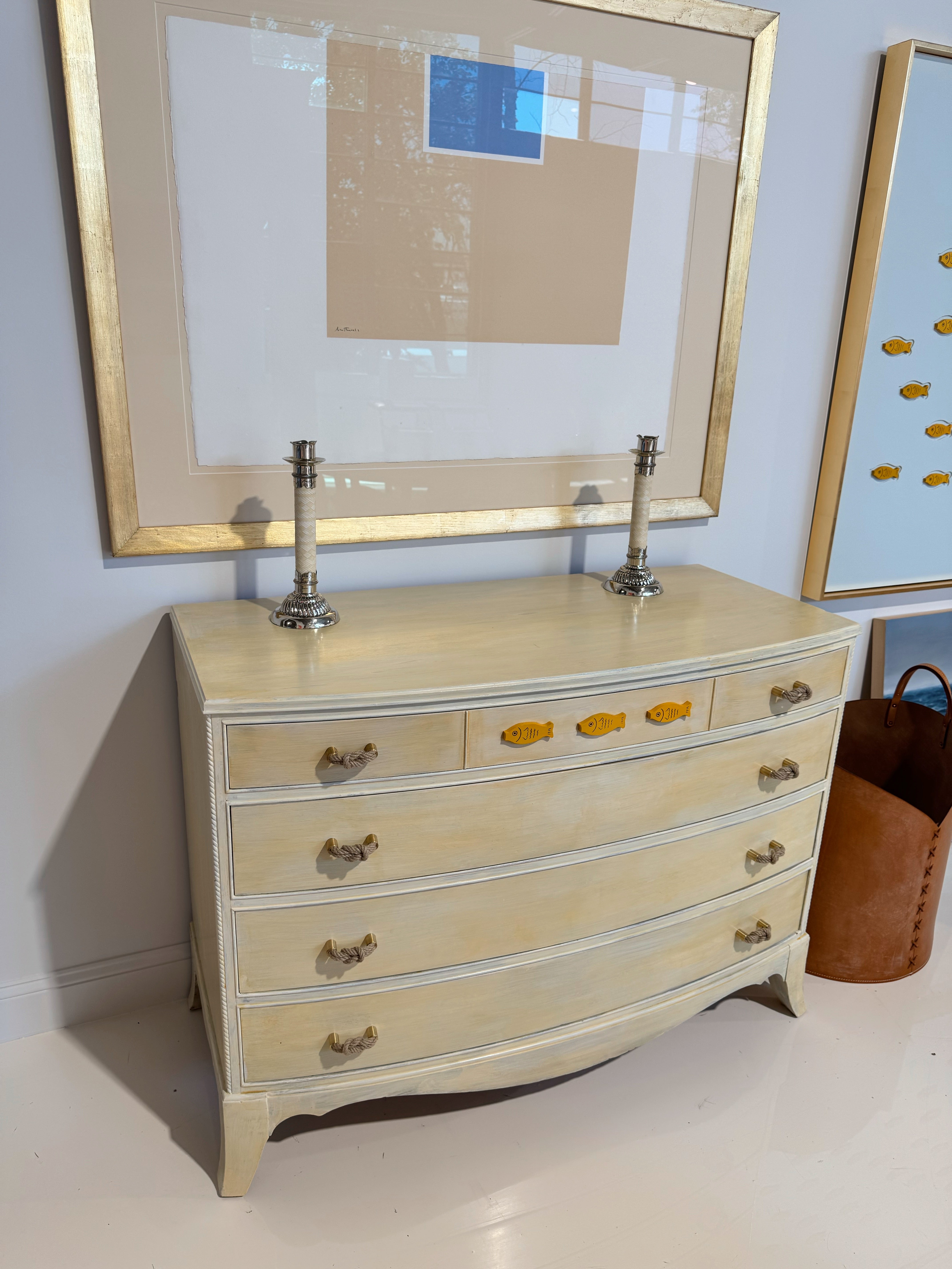 A 20th C. American Bow Front Chest, Newly Hand-Painted