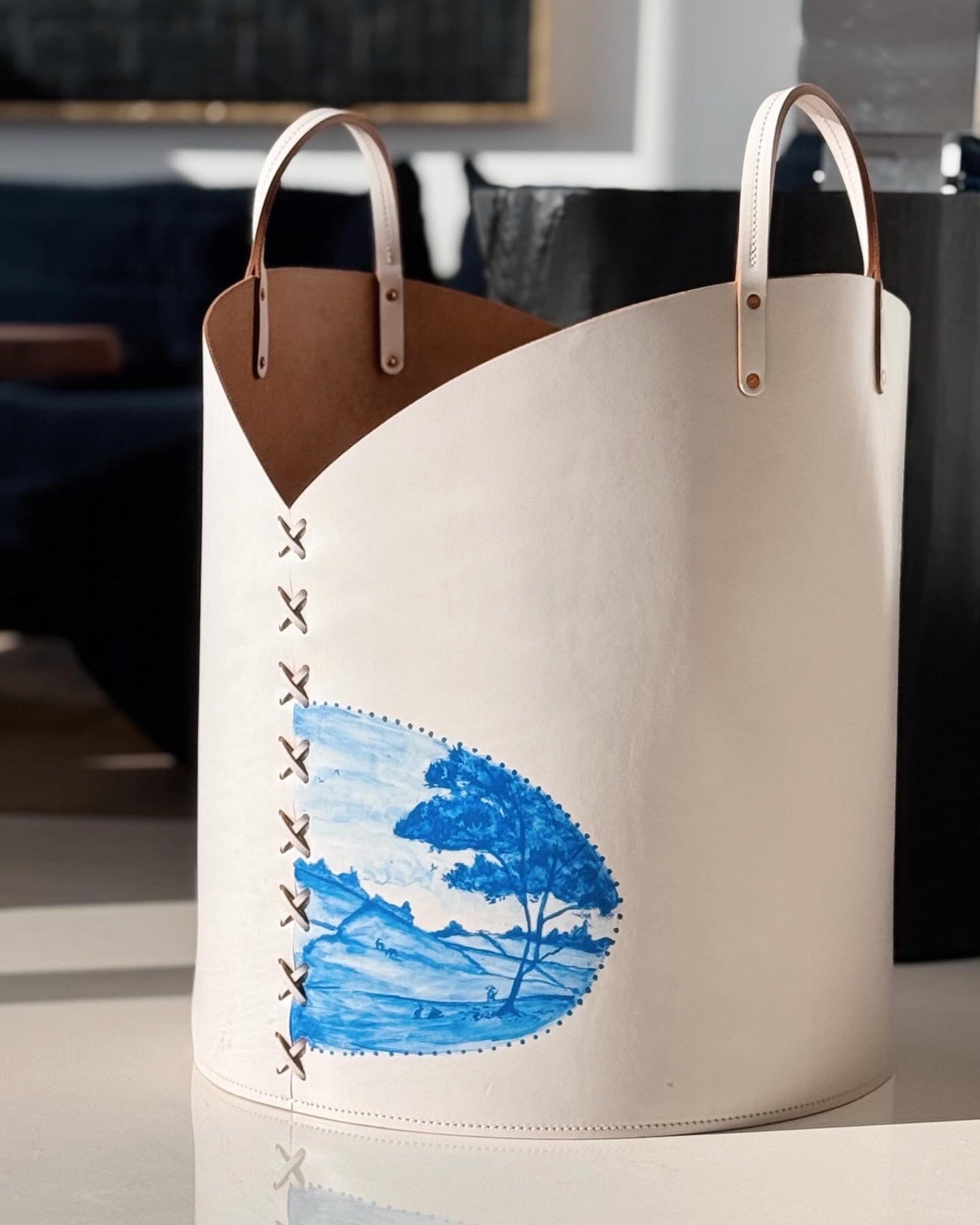 Log Basket, Hand-Painted, One-of-a-Kind