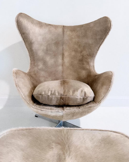 Egg Chair and Ottoman in Brazilian Cowhide