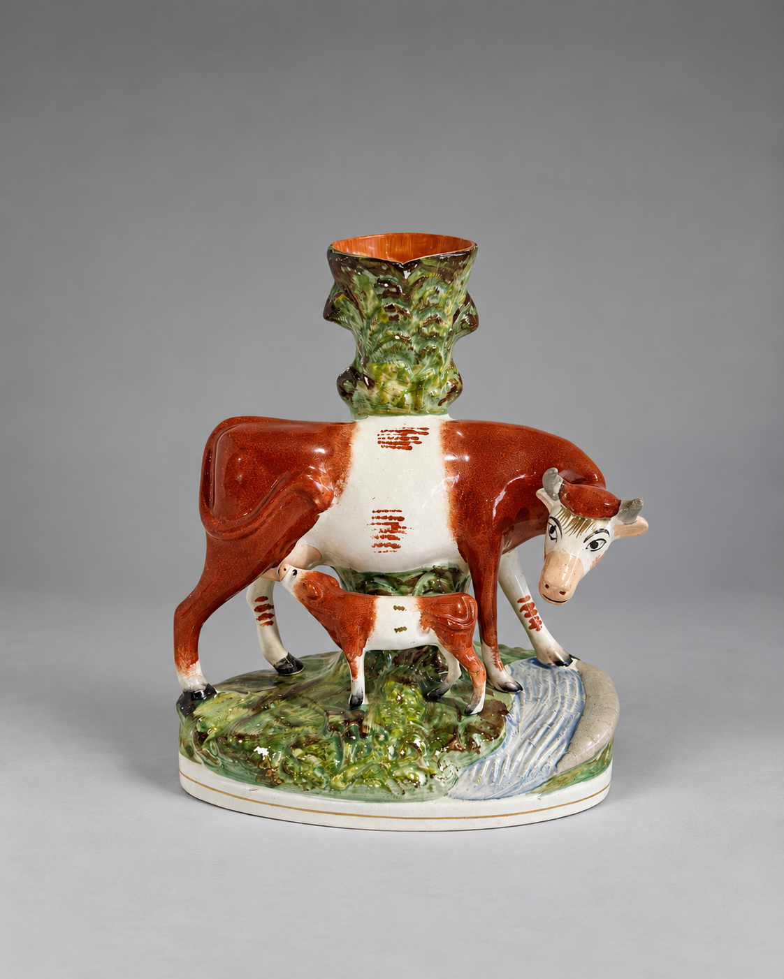 Antique English Staffordshire Milking Cow Spill Vase