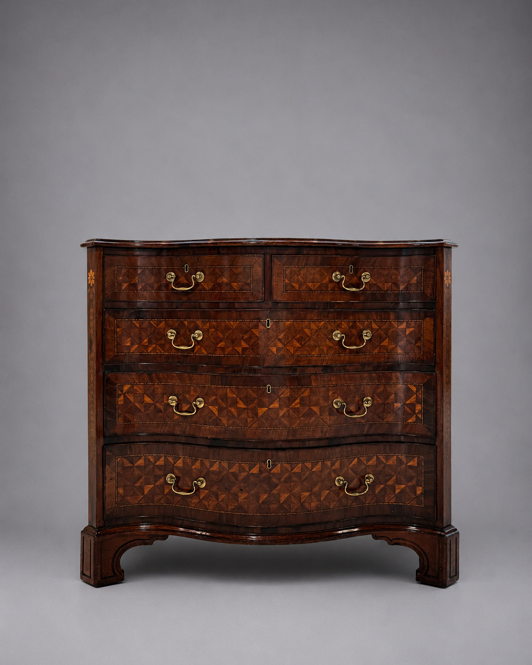 A George III Style Mahogany and Marquetry Chest of Drawers