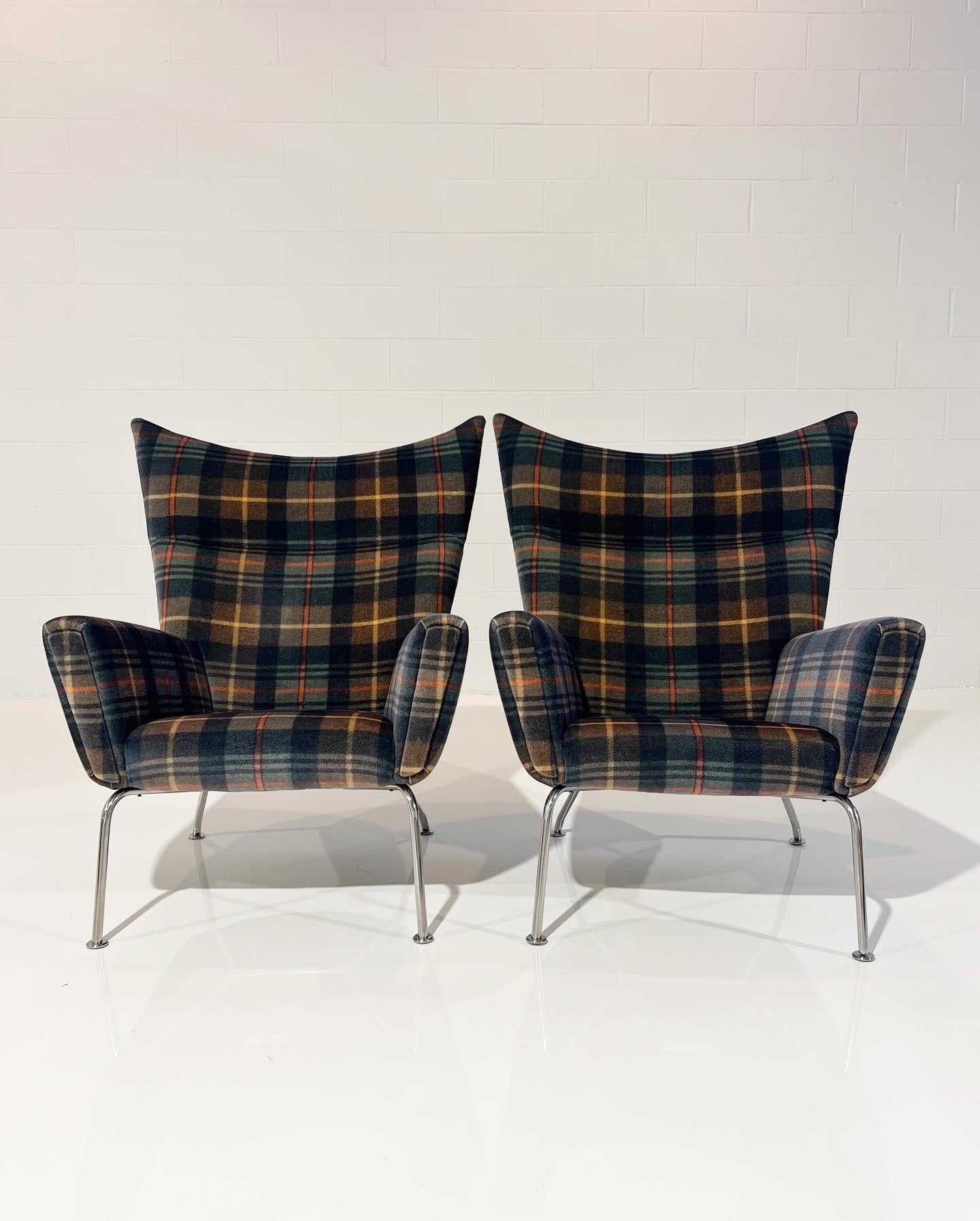 Model CH445 Wing Chairs in Pierre Frey Mohair, Pair