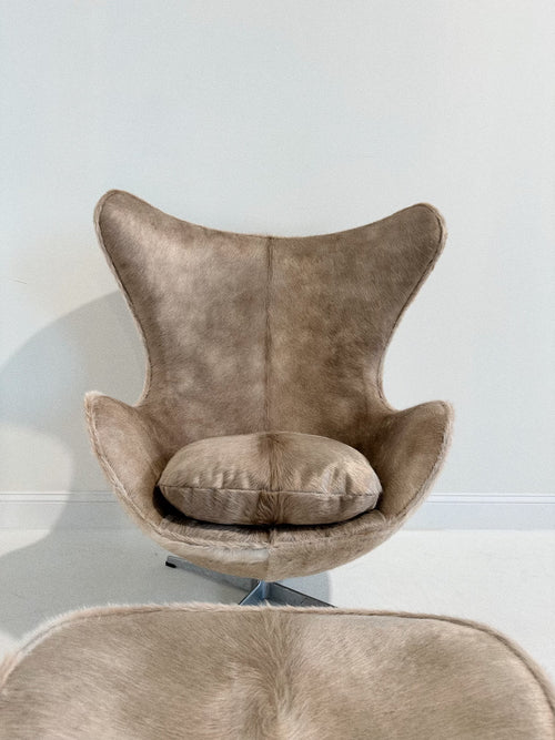 Egg Chair and Ottoman in Brazilian Cowhide