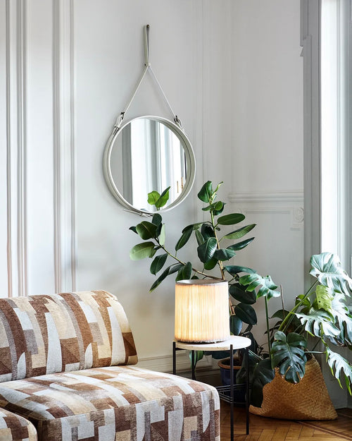 Adnet Wall Mirror, Circle | Cream Leather
