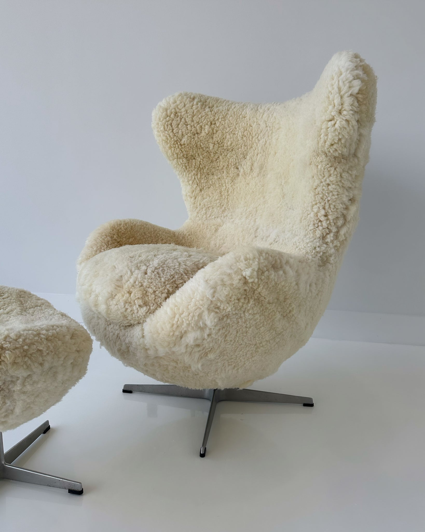 Bespoke Egg Chair and Ottoman in California Sheepskin