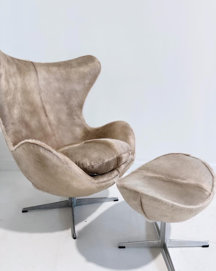 Egg Chair and Ottoman in Brazilian Cowhide