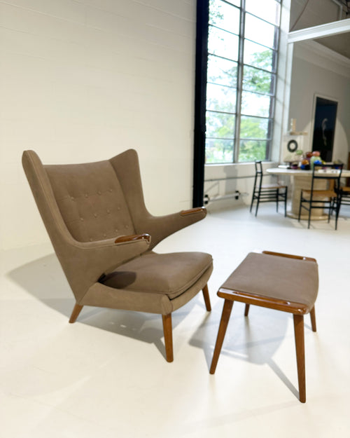 Papa Bear Chair with Ottoman in Loro Piana Nubuck