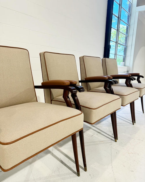 Armchairs in Loro Piana Linen and Leather, Set of 4