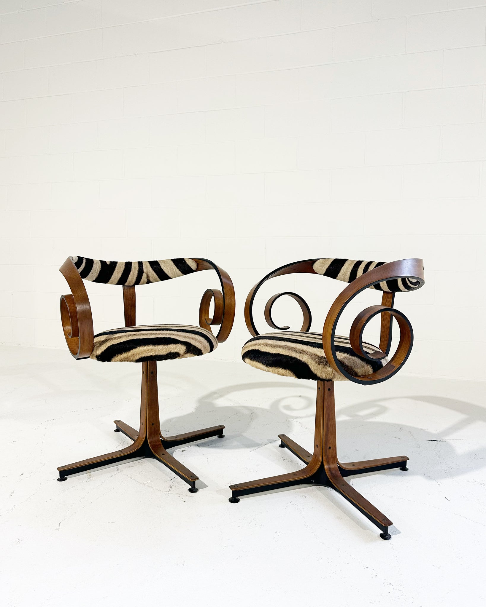 Sultana Chairs in Zebra Hide, Pair