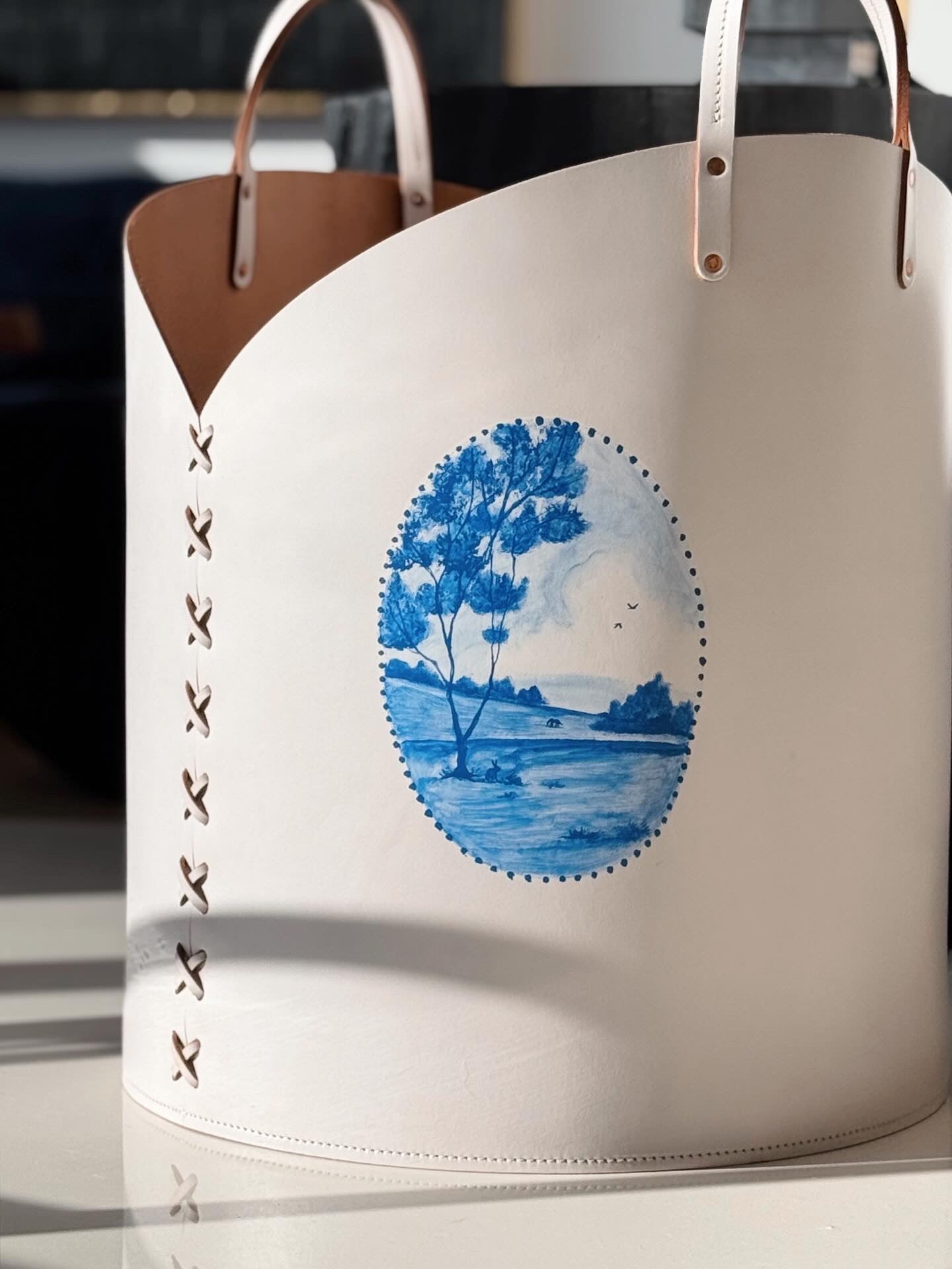 Log Basket, Hand-Painted, One-of-a-Kind