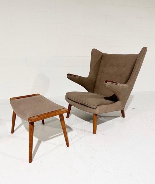 Papa Bear Chair with Ottoman in Loro Piana Nubuck