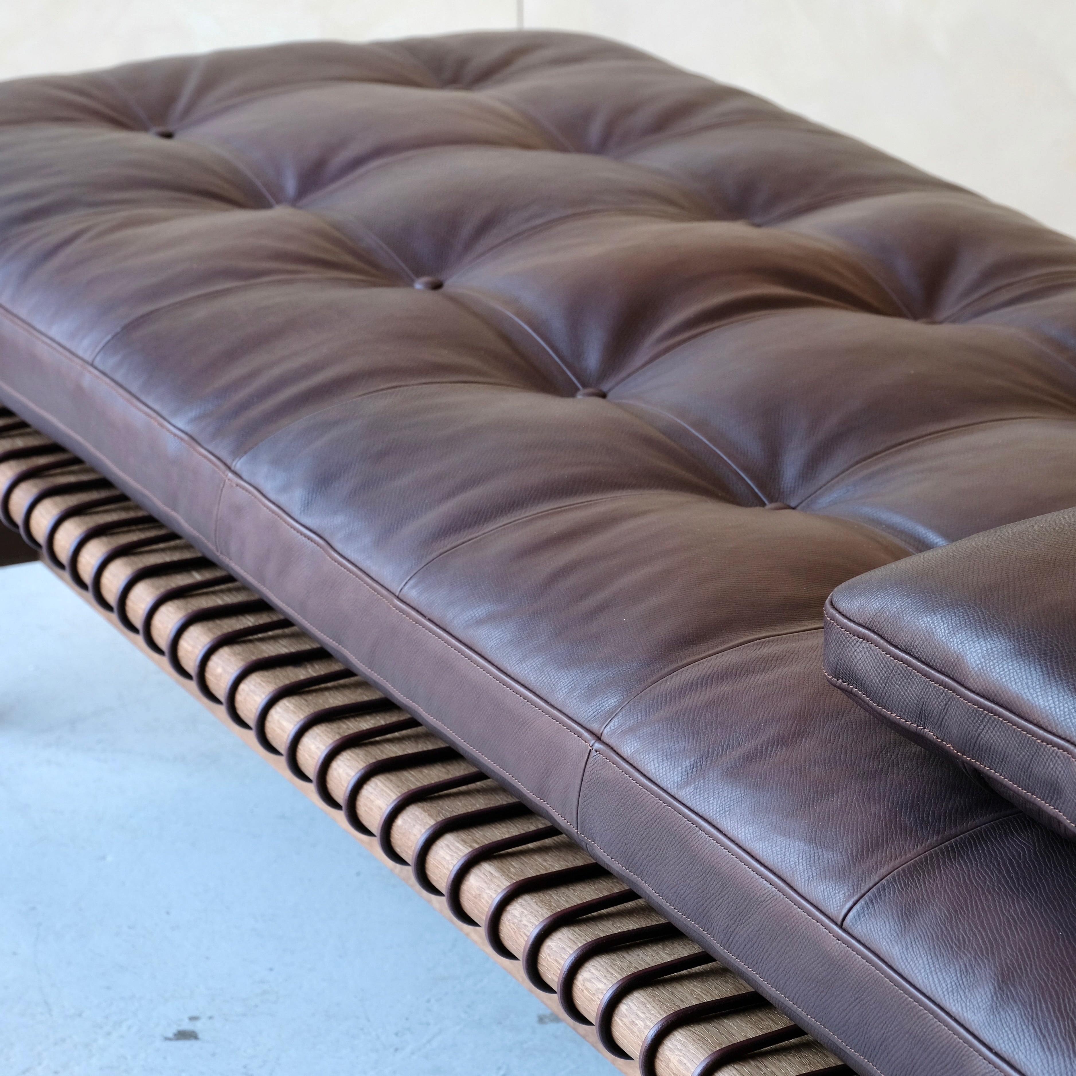 Mesa Daybed in Fumed Oak and Dark Tumbled Hermes Leather