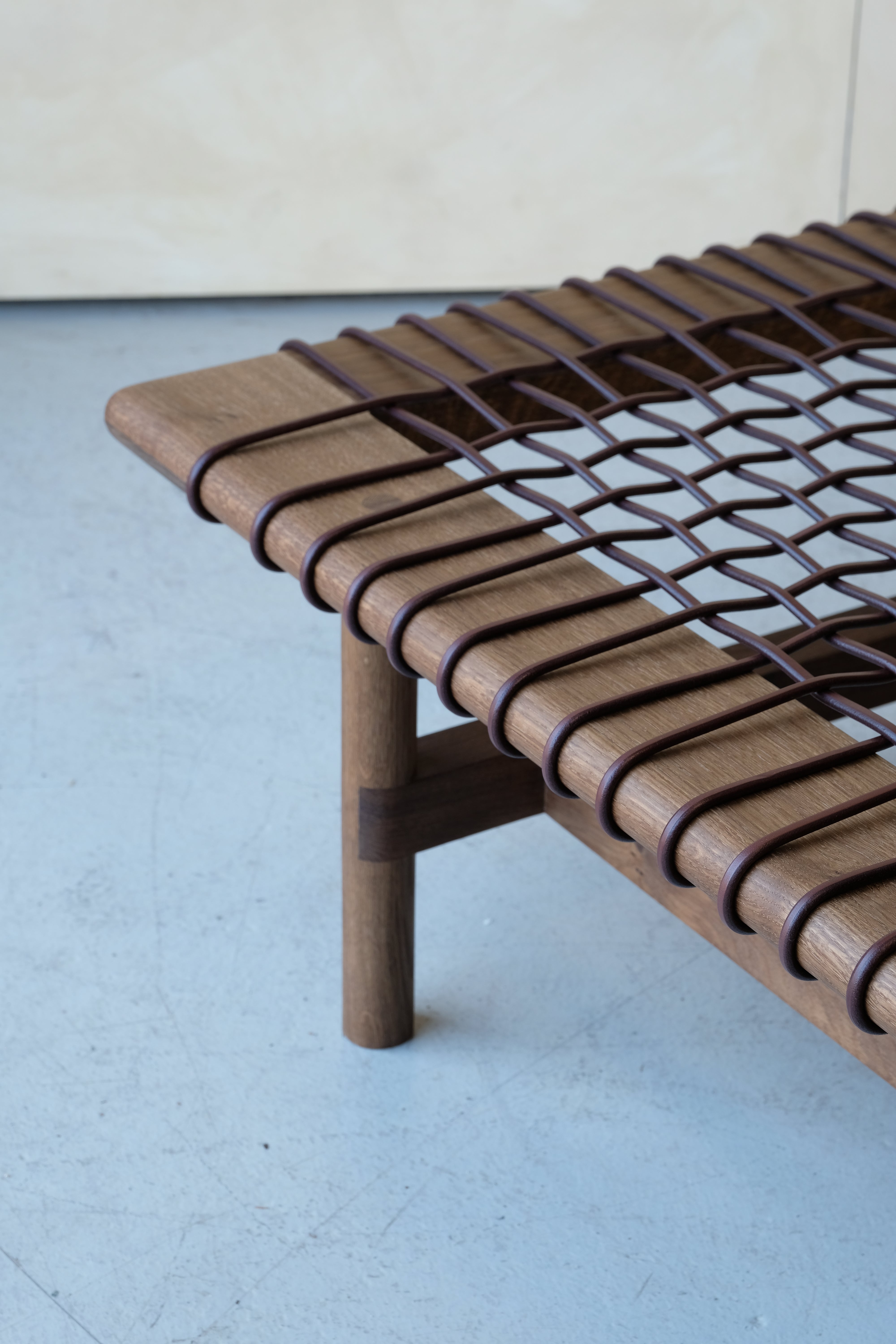 Mesa Daybed in Fumed Oak and Dark Tumbled Hermes Leather
