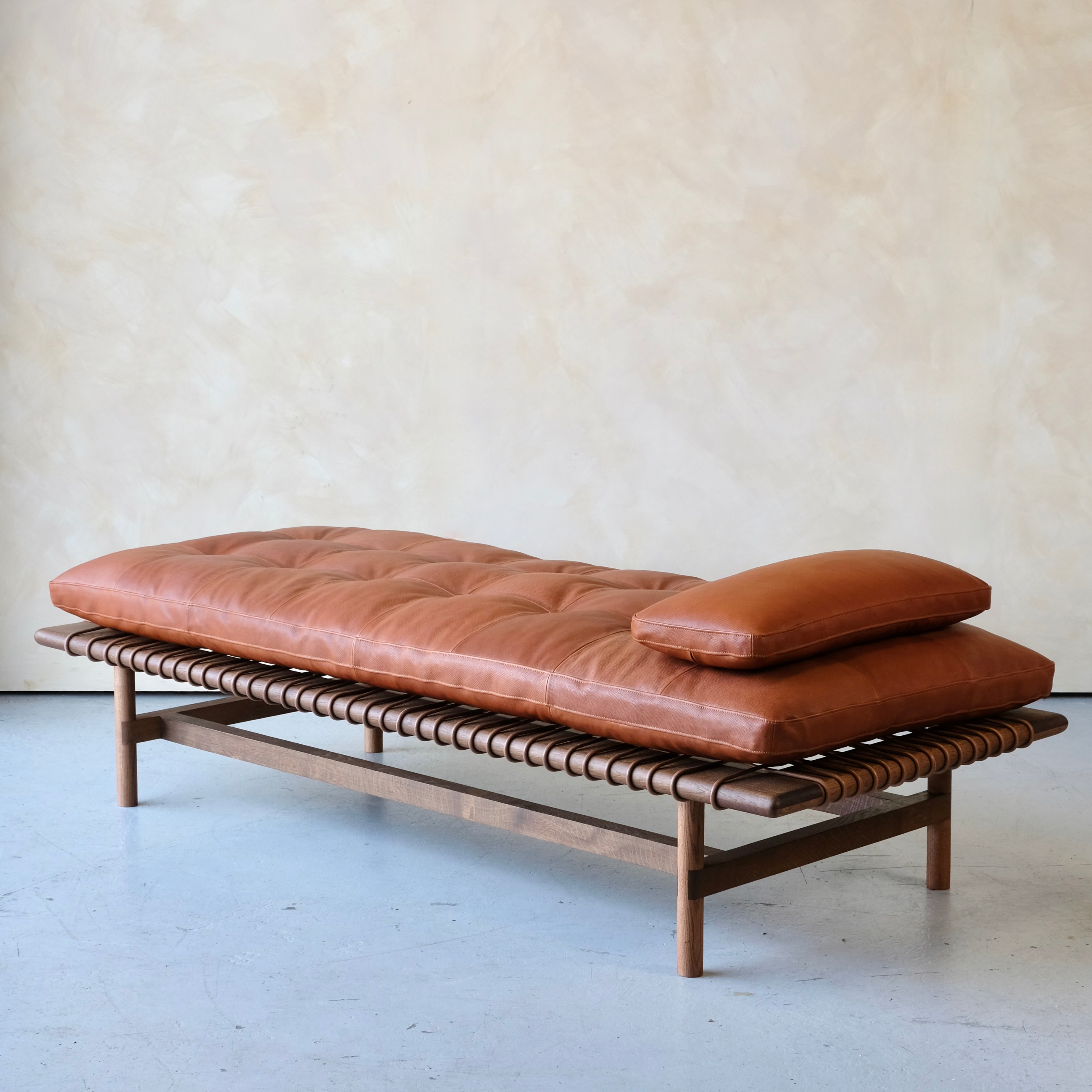 Mesa Daybed in Walnut and Tumbled Hermes Leather