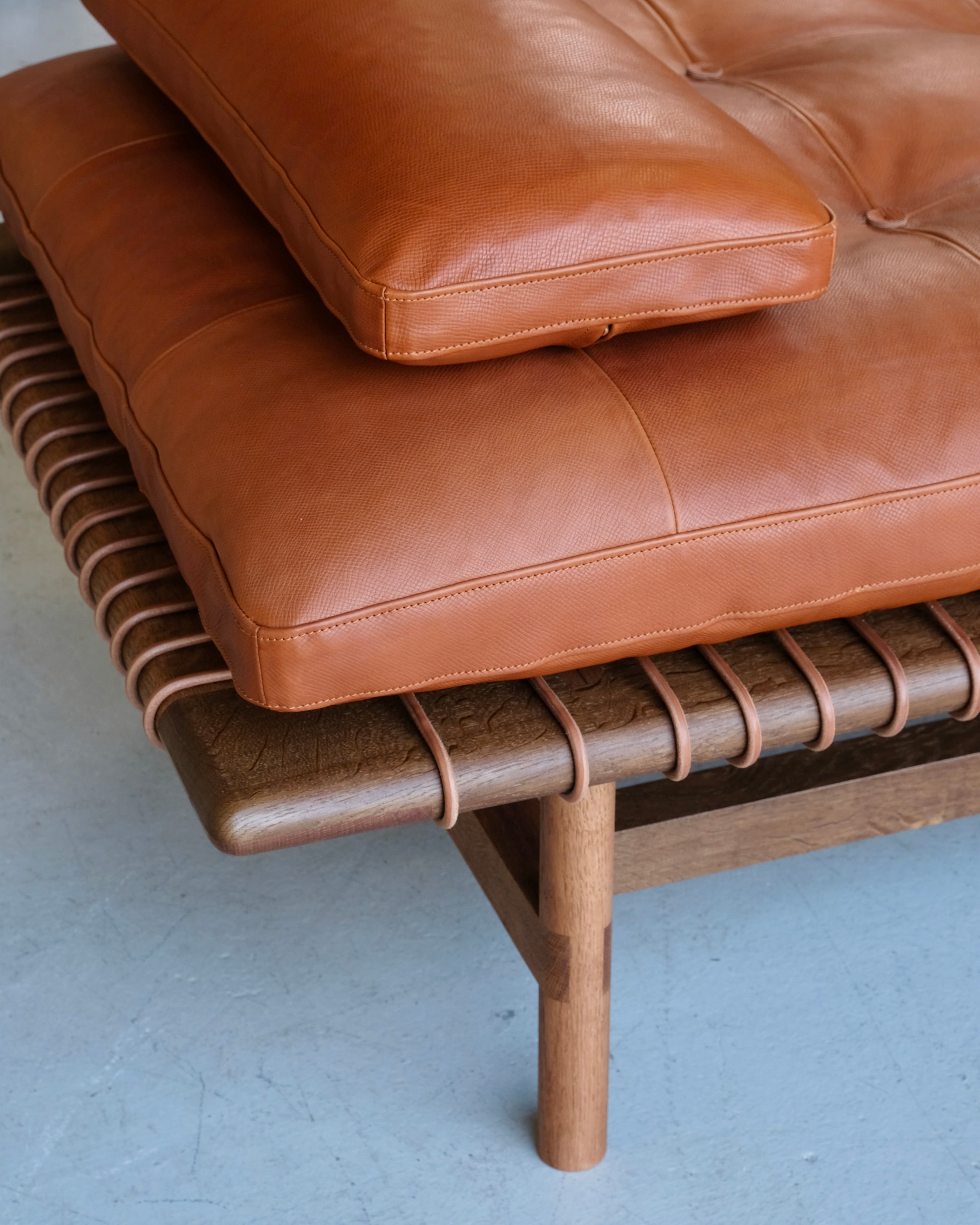 Mesa Daybed in Walnut and Tumbled Hermes Leather