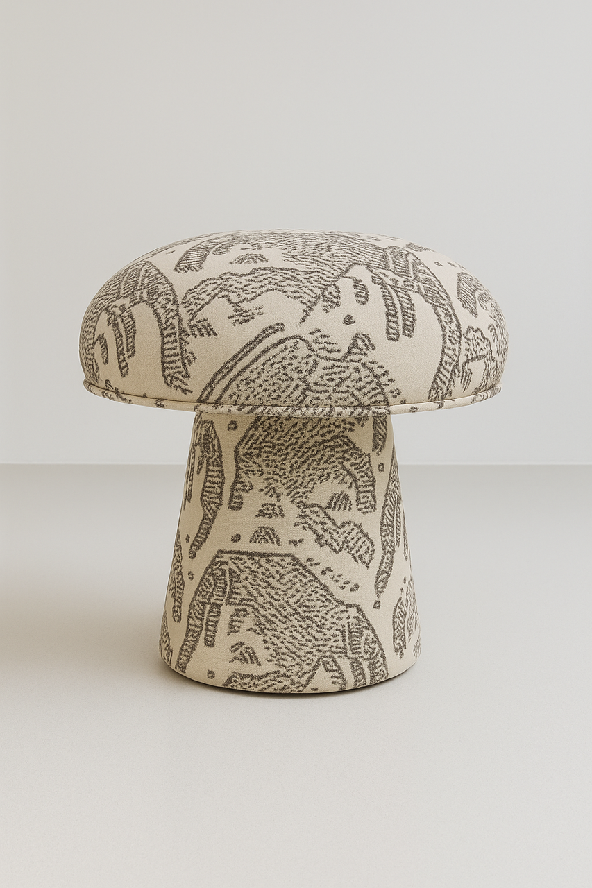 The Forsyth Mini Mushroom Pouf in Dedar 'Tiger Mountain'
