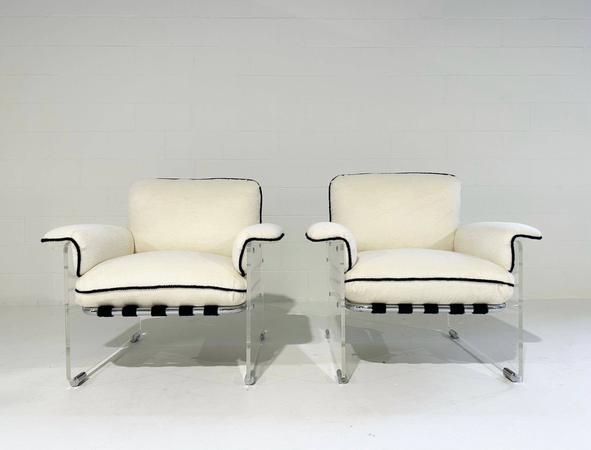 Argenta Lucite Chairs in Inata Alpaca Fabric, pair