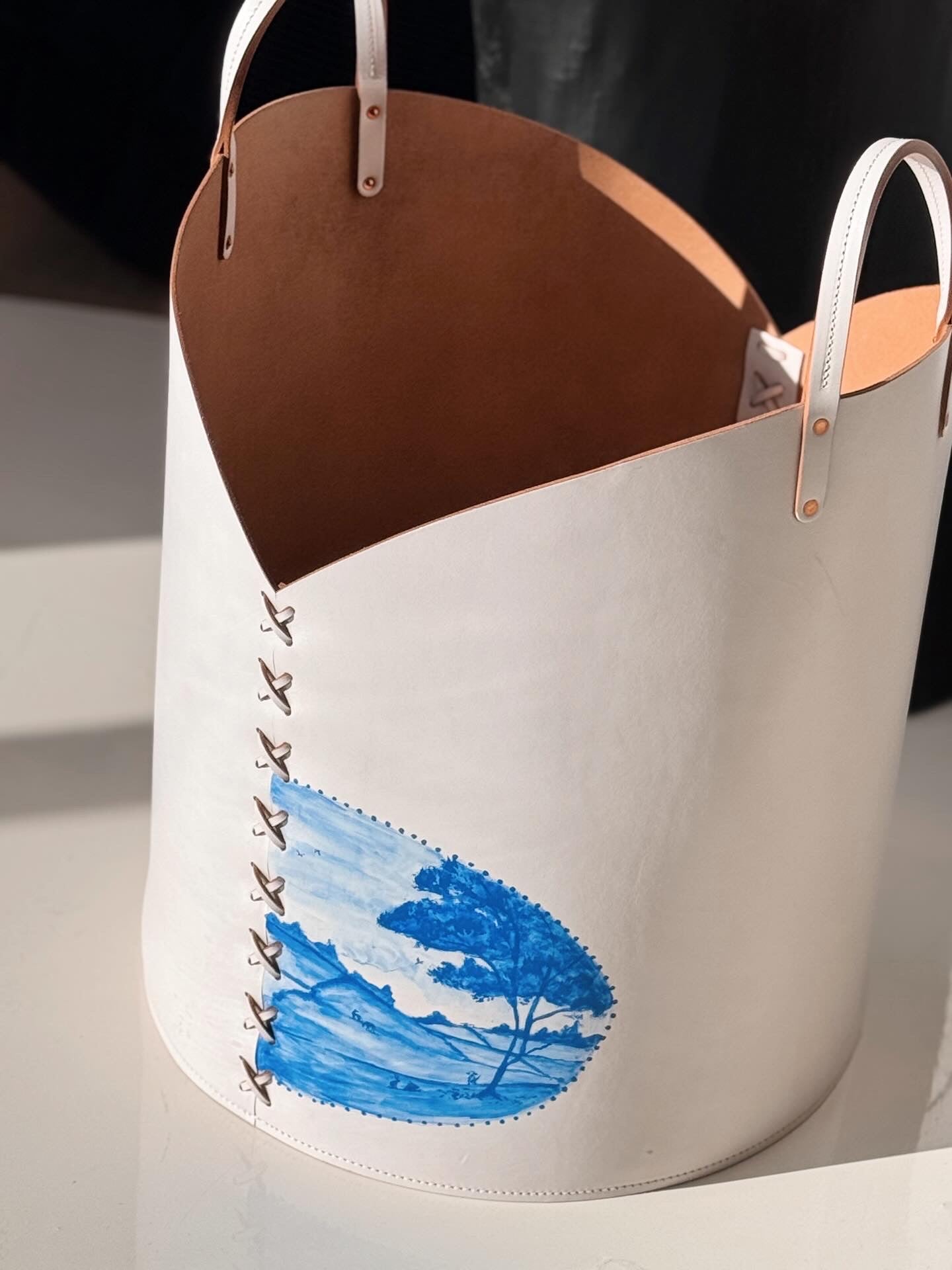 Log Basket, Hand-Painted, One-of-a-Kind