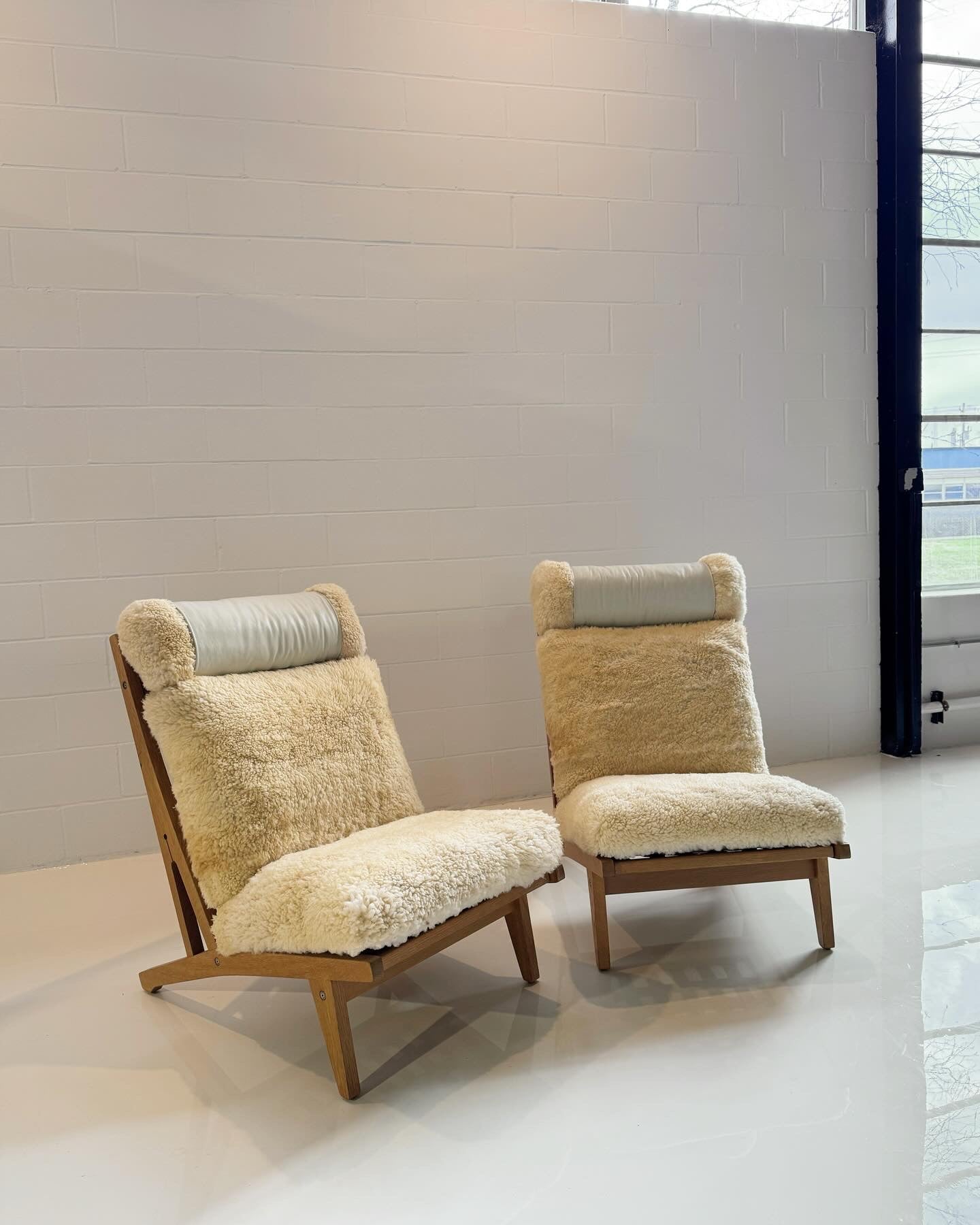 Model GE 375 Lounge Chair in California Sheepskin, Two Available