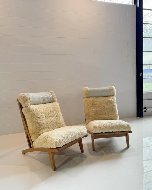 Model GE 375 Lounge Chair in California Sheepskin, Two Available