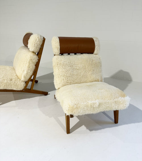 Model GE 375 Lounge Chair in California Sheepskin, One Available