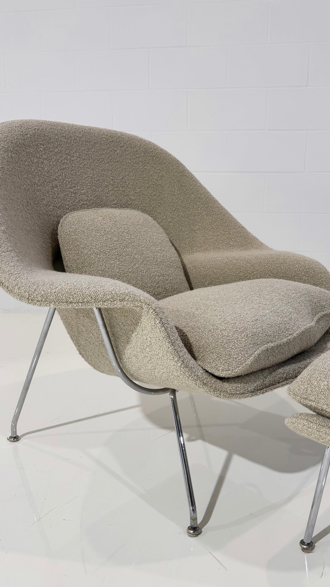 Bespoke Womb Chair and Ottoman in Dedar Karakorum