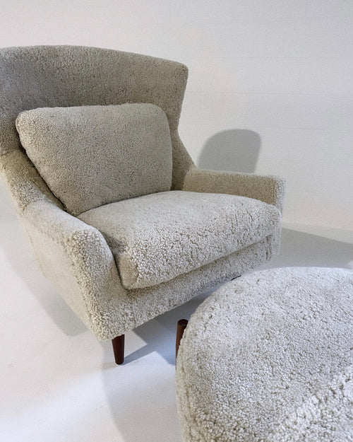 Lounge Chair and Ottoman in Shearling