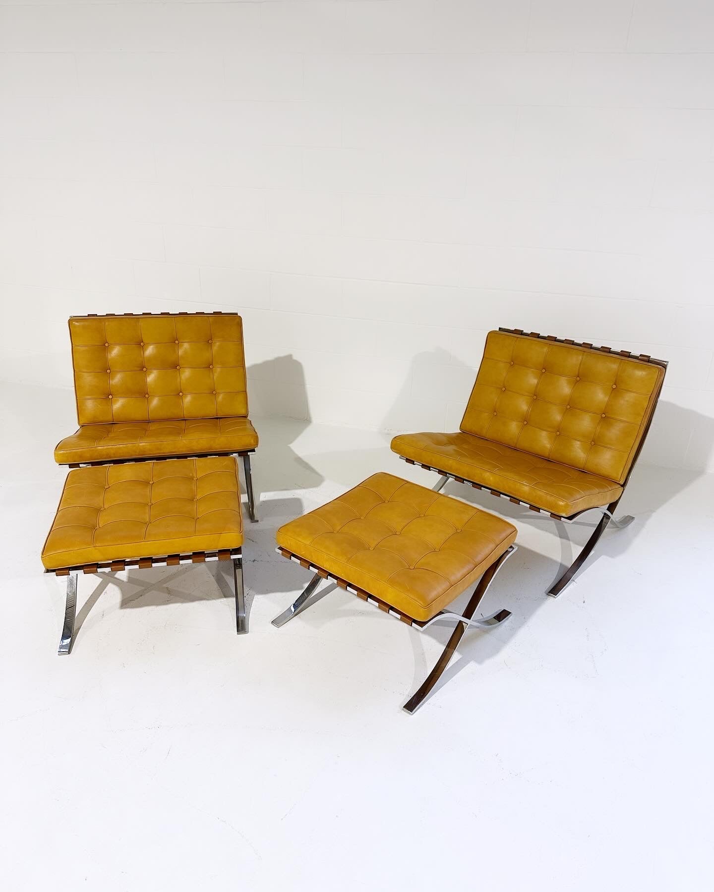 Gerald R. Griffith Barcelona Chairs and Ottomans, Set of 4