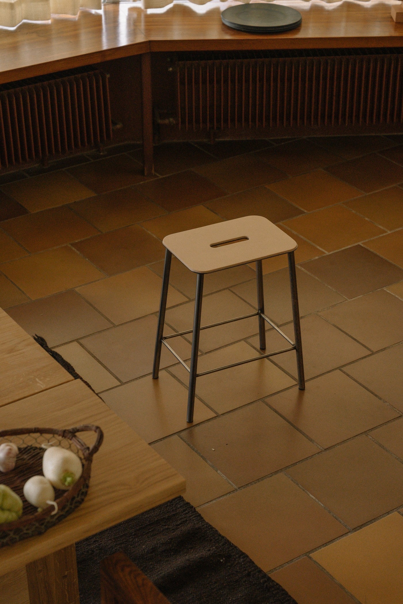 Adam Stool | Raw Steel and Natural Leather