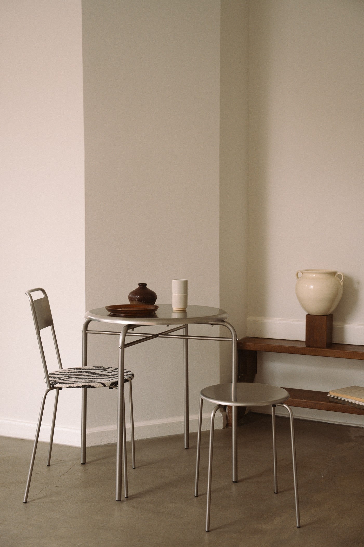 Petit Rond Chair | Stainless Steel / Zebra Fabric