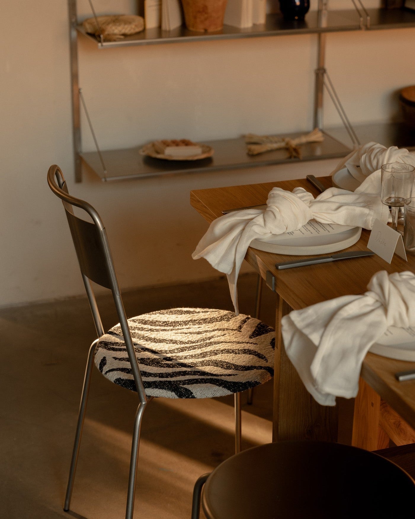 Petit Rond Chair | Stainless Steel / Zebra Fabric