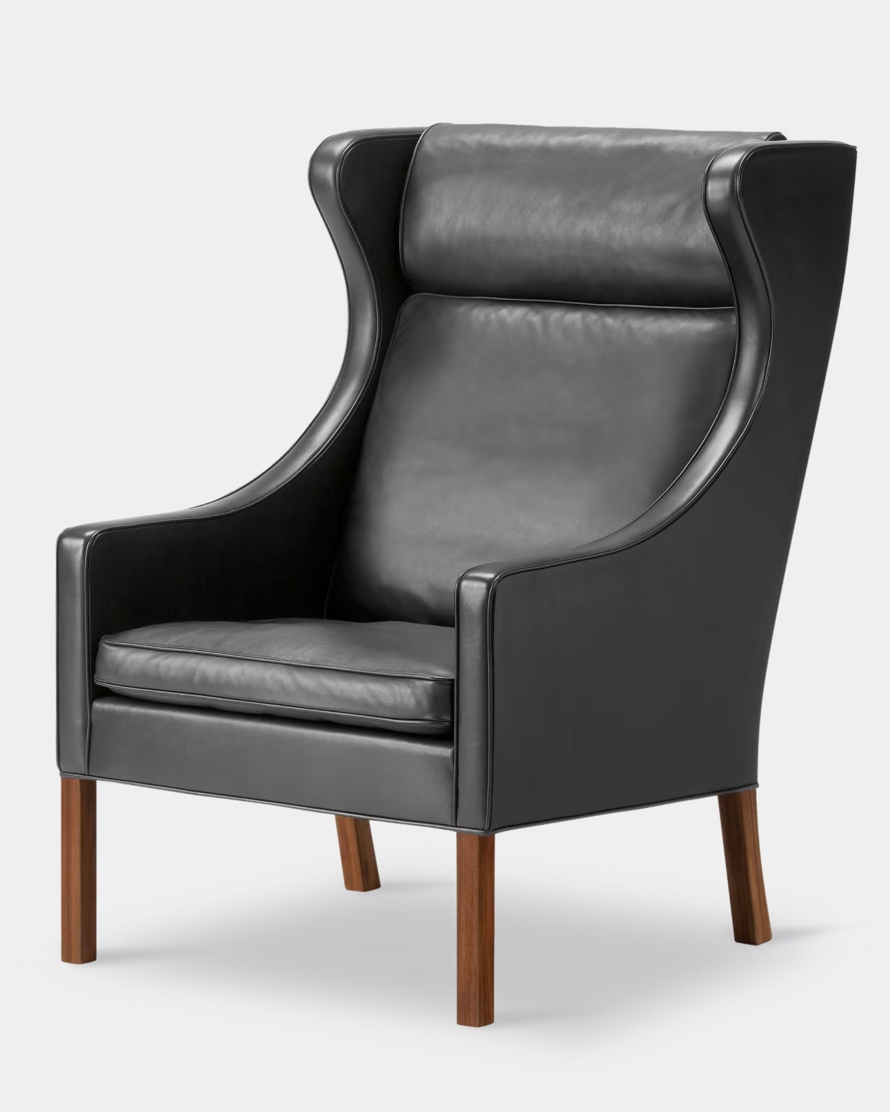 The Wing Chair | Black Leather and Oiled Walnut