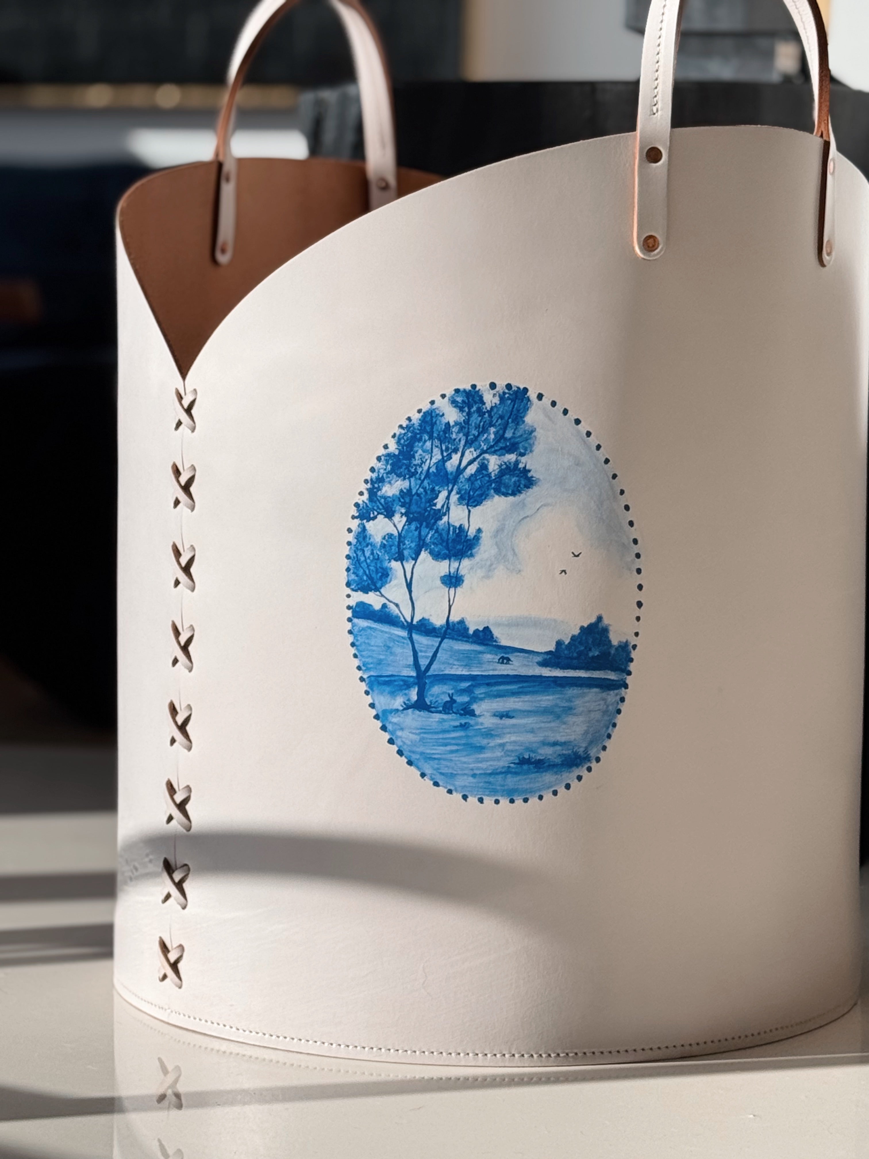 Log Basket, Hand-Painted, One-of-a-Kind