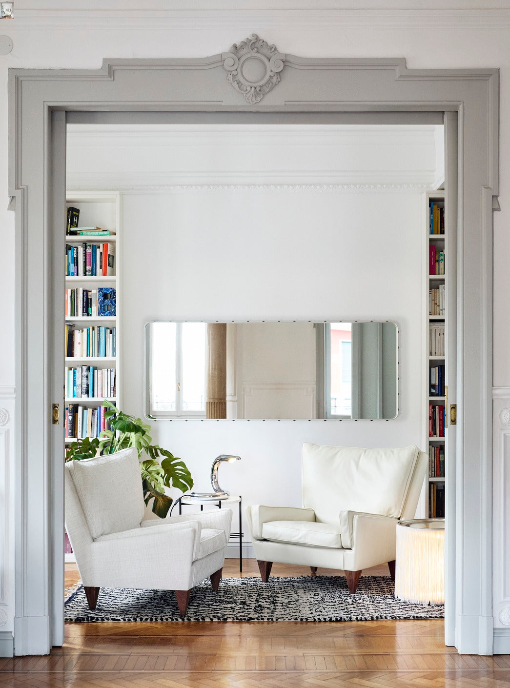 Adnet Wall Mirror, Rectangle | Cream Leather