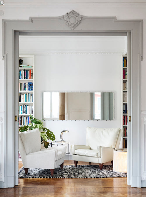 Adnet Wall Mirror, Rectangle | Cream Leather