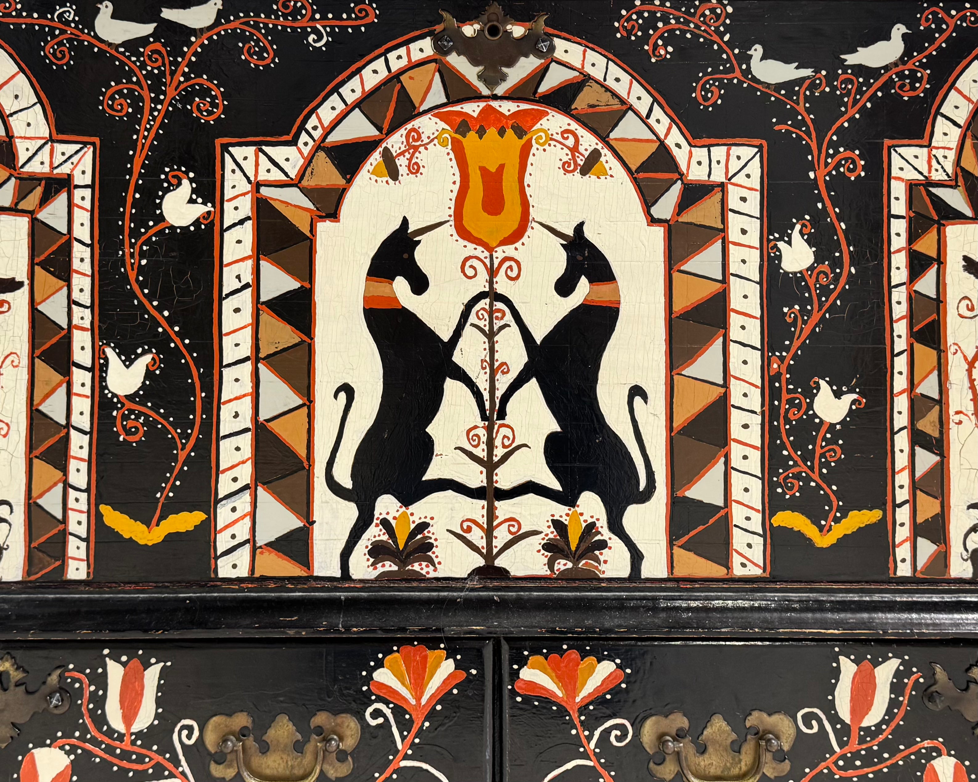 Vintage, Folk Art Hand-Painted Trunk