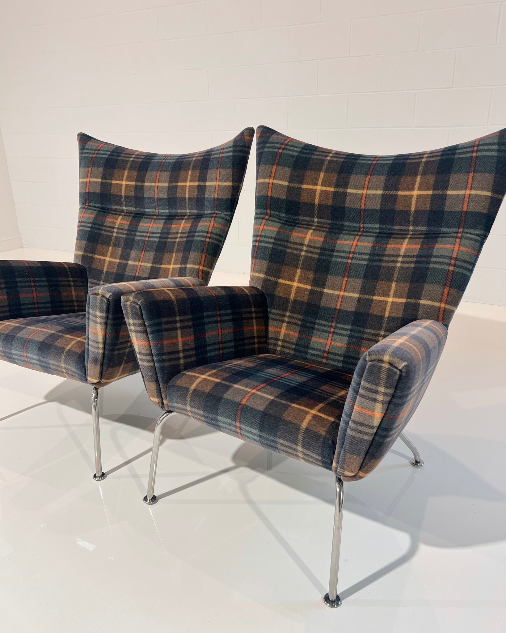 Model CH445 Wing Chairs in Pierre Frey Mohair, Pair