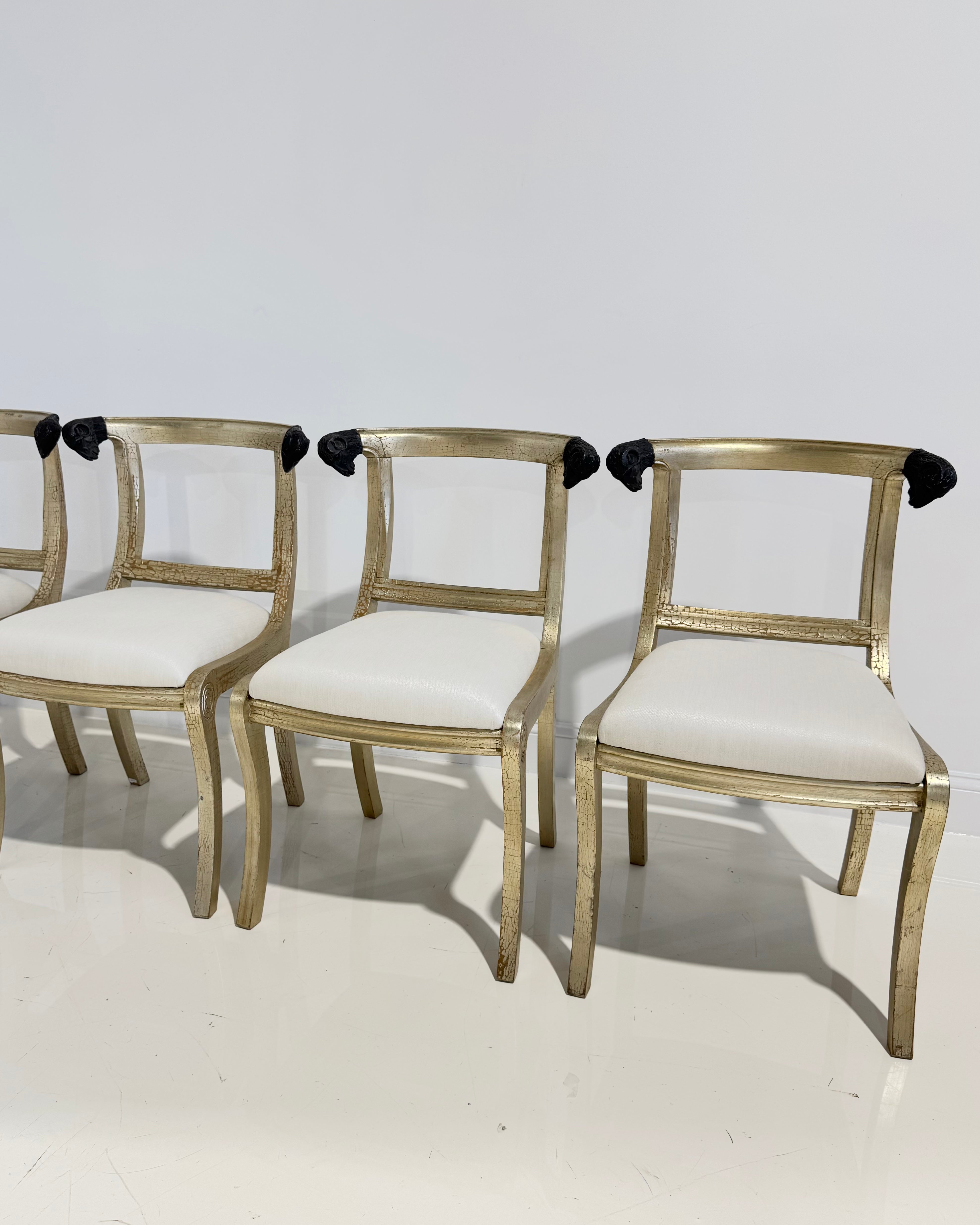 Vintage Ram's Head Chairs, Set of 4