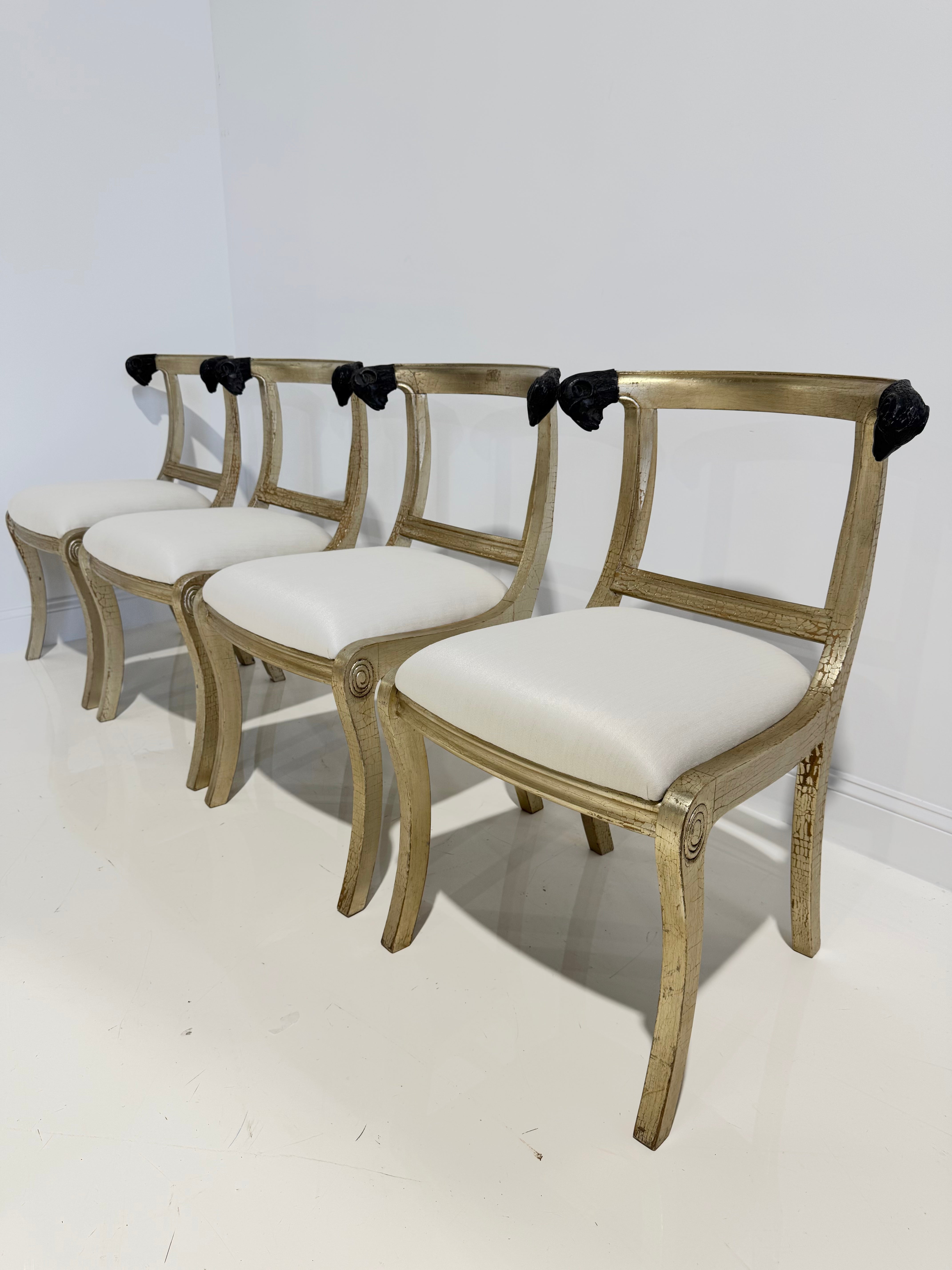 Vintage Ram's Head Chairs, Set of 4